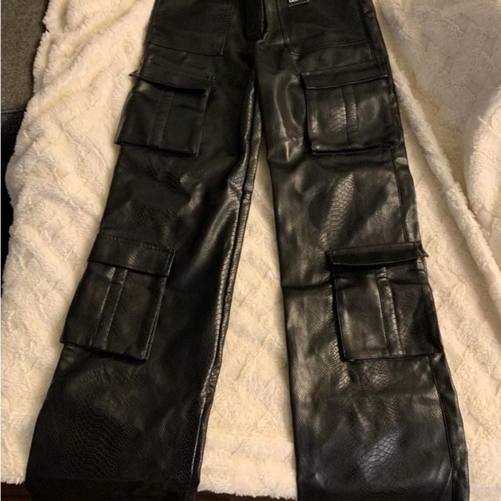 Boohoo Black Faux Leather Cargo Pants